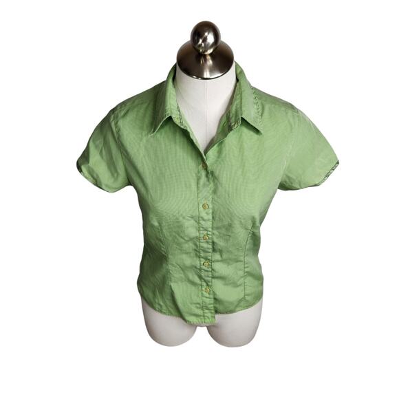 The‎ North Face Button Up Shirt Womens Size Small Green White Short Sleeve Modal - Picture 1 of 14